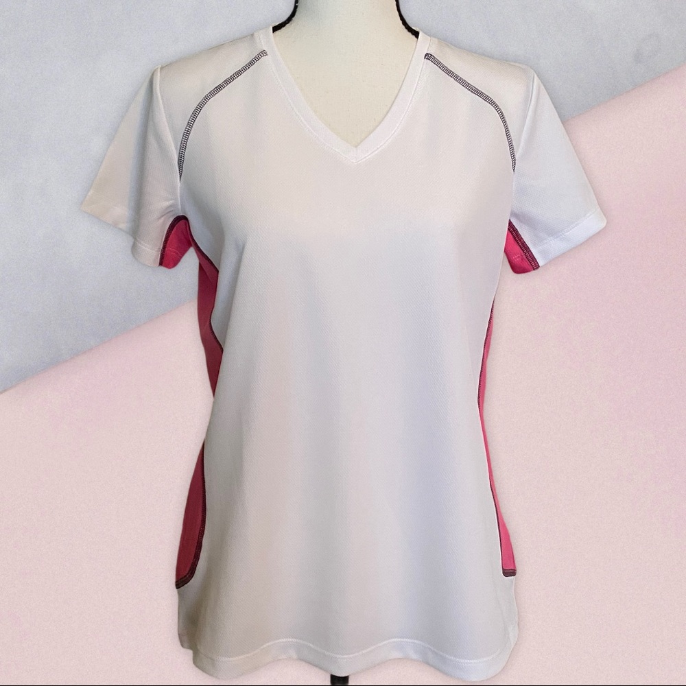 IZOD Perform X Pink/White Activewear Top